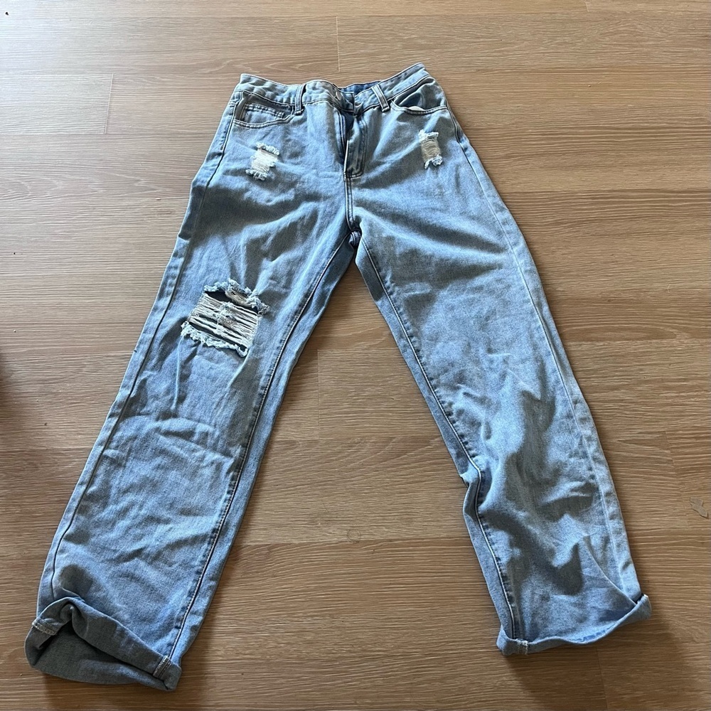 SHEIN wide leg destroyed medium to light wash jeans